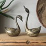 Vintage Brass Pair of Engraved Swans