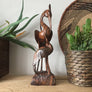 Mid Century Wooden Carved Adult Crane with Young