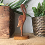 Petite Mid Century Wooden Carved Flamingo
