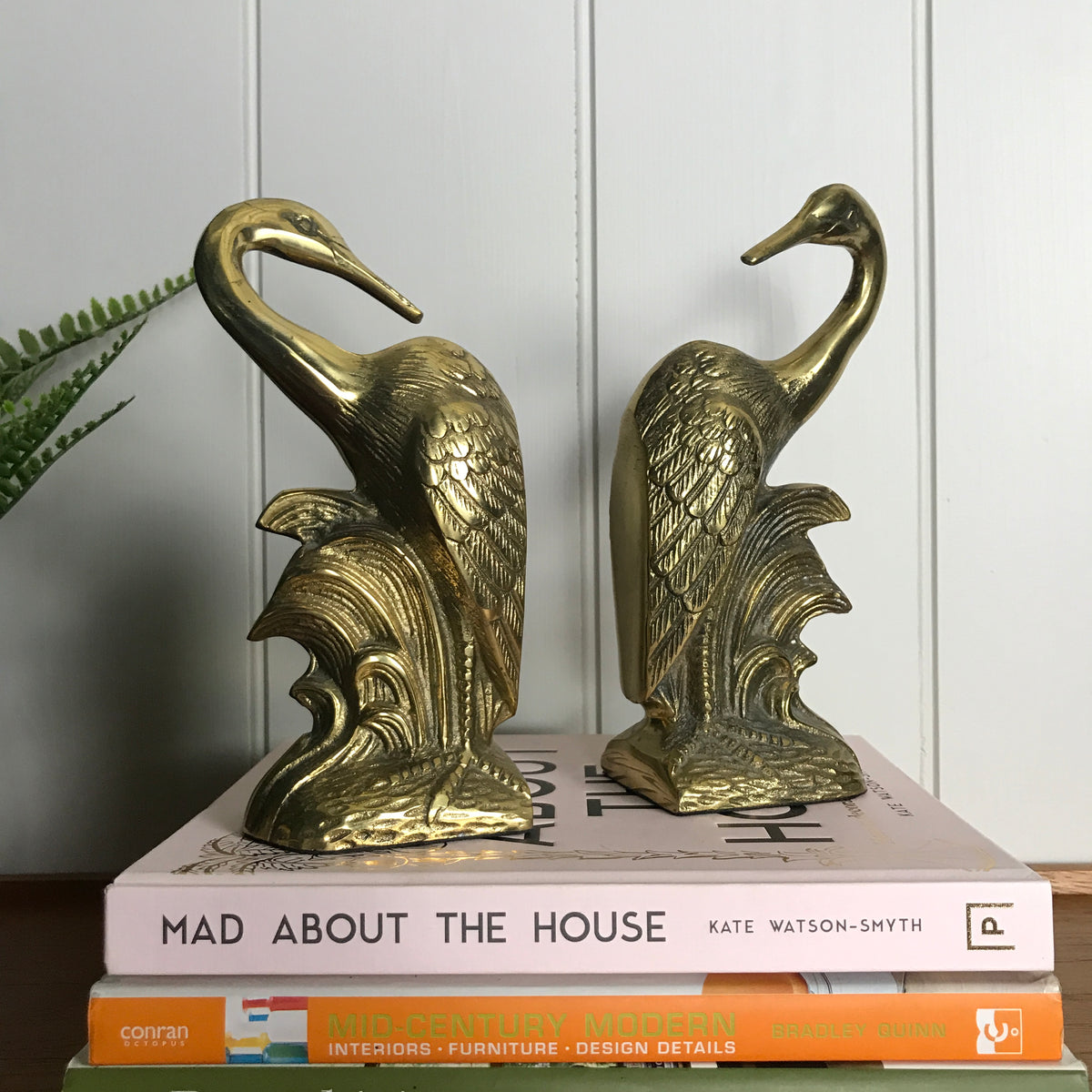 Mid Century Brass Crane Bookends Mustard Vintage