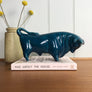 LARGE Blue Mid Century Ceramic Bull