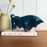 LARGE Blue Mid Century Ceramic Bull