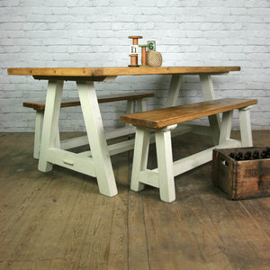 Reclaimed A-frame rustic trestle table - 190 x 90cm (white)