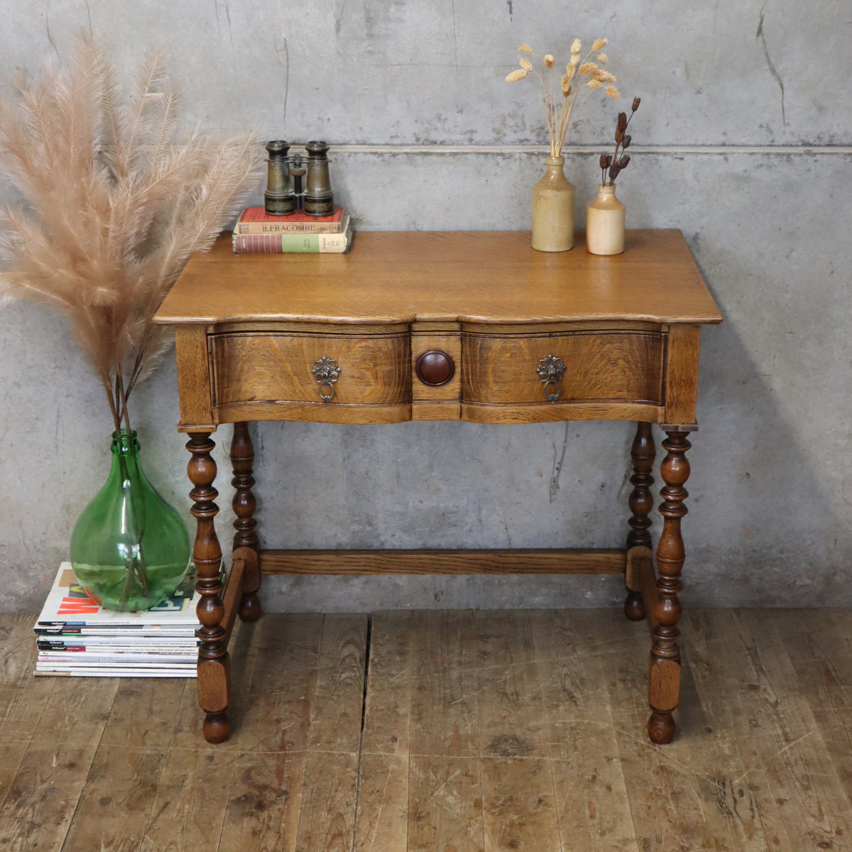 Antique Vintage Oak Side / Console Table 0912a Mustard Vintage