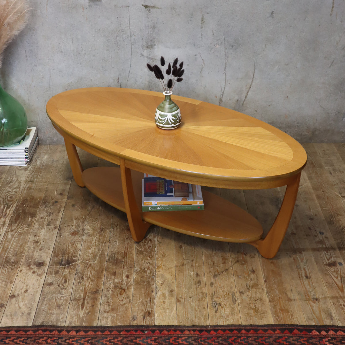 Mid Century Teak Oval Coffee Table 0610b Mustard Vintage