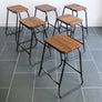 Set of 4 Reclaimed Iroko School Lab Stacking Stools