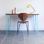 'The Hairpin' Iroko Desk/Table in POWDER BLUE (other colours available)