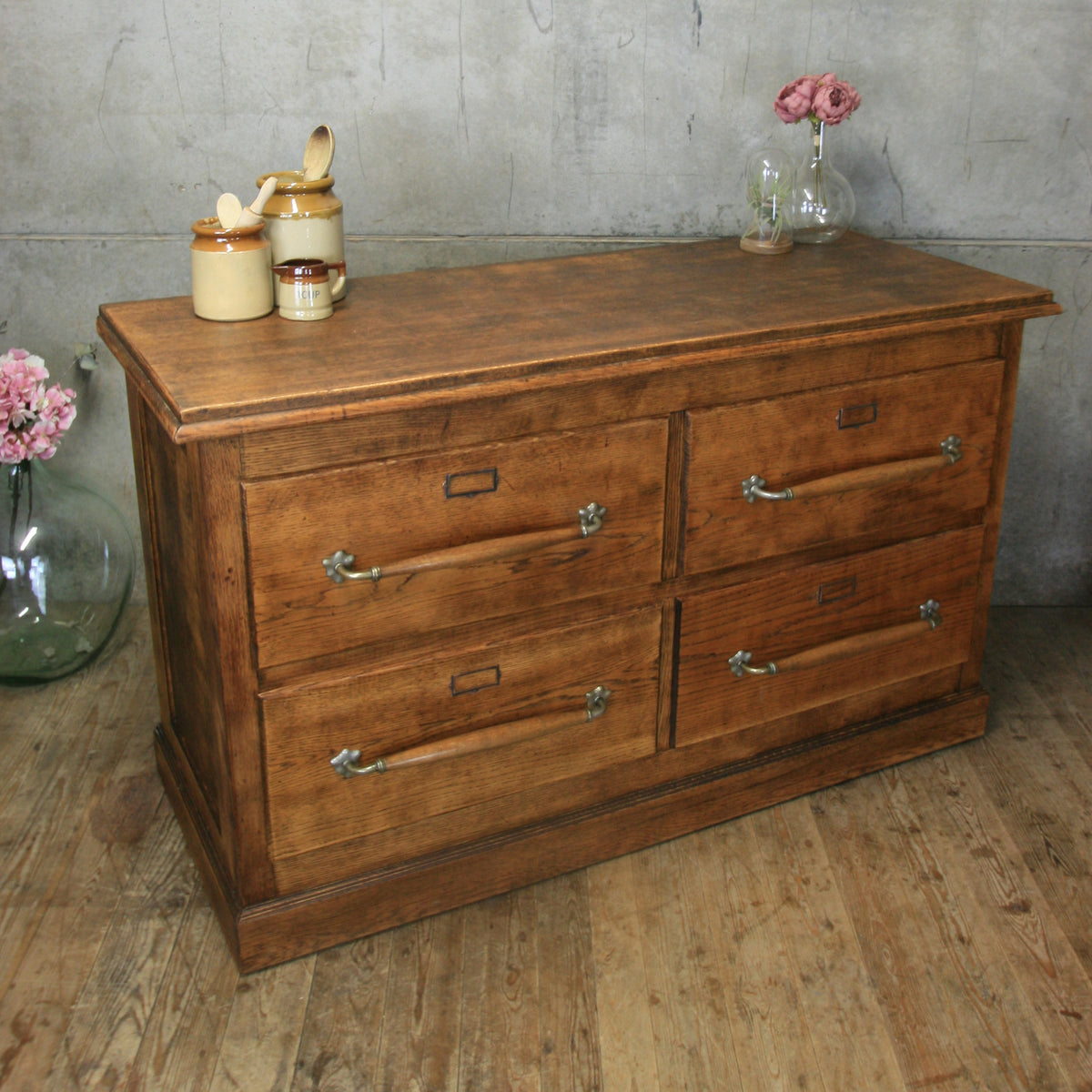 Antique Oak Drapers Drawers / Kitchen Island – Mustard Vintage