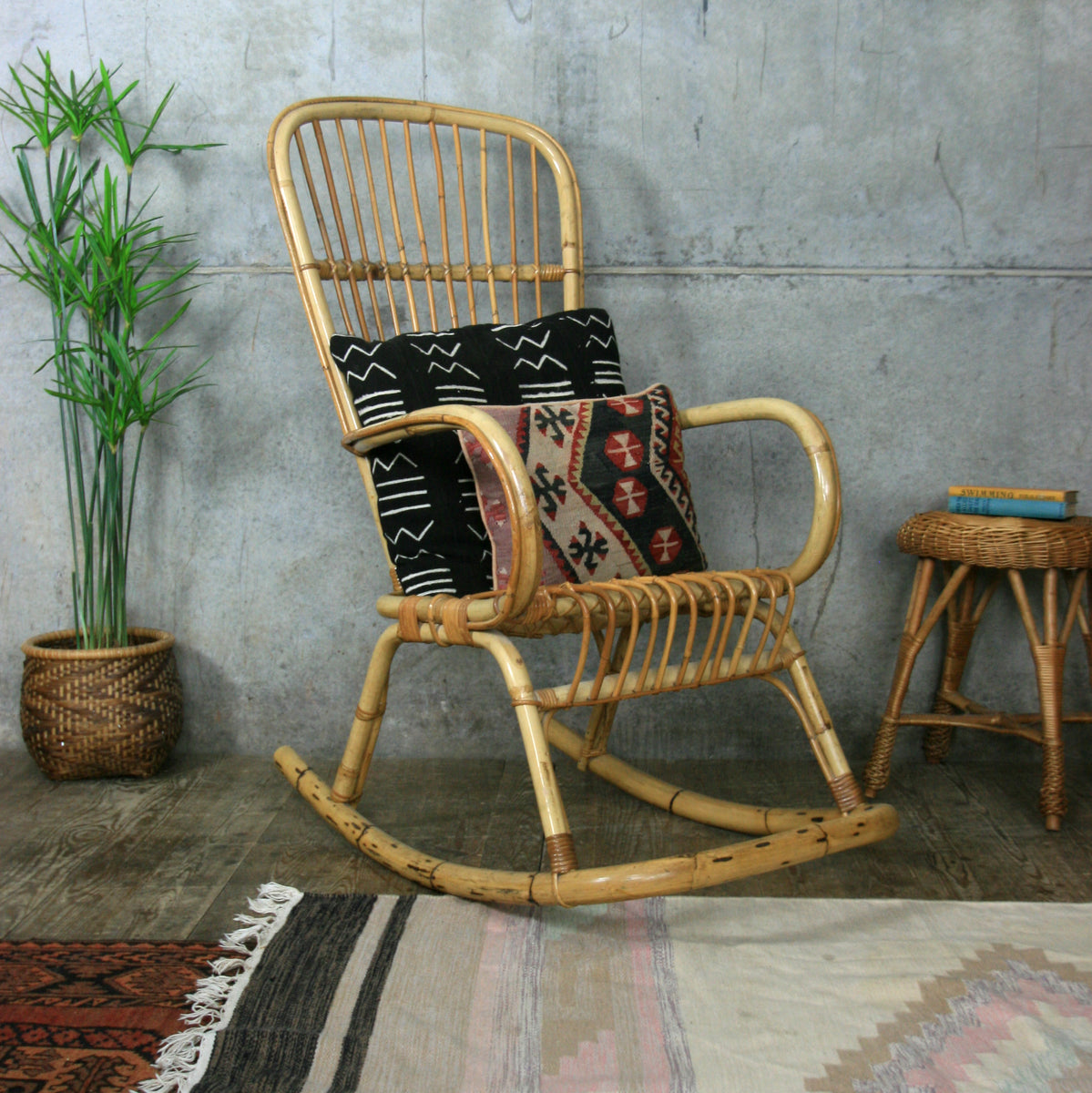 Bohemian Rattan Bamboo Rocking Chair – Mustard Vintage