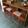 2 x Red Vintage School Laboratory Stacking Stools