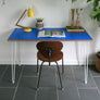 Reclaimed Hairpin Desk / Table - Blue Top/White Legs
