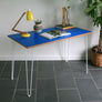 Reclaimed Hairpin Desk / Table - Blue Top/White Legs