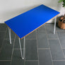 Reclaimed Hairpin Desk / Table - Blue Top/White Legs