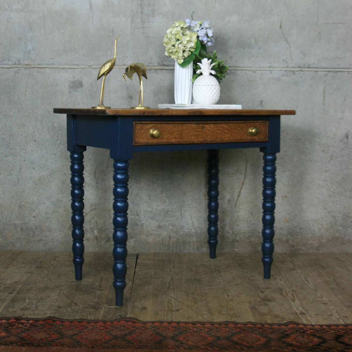 Vintage Oak F&B Painted Rustic Console Table Mustard Vintage