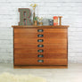 Vintage industrial reclaimed Iroko school plan chest - Restored to order