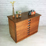 Vintage industrial reclaimed Iroko school plan chest - Restored to order