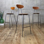 X3 Rare Vintage Teak Mid Century Bar Stools - 1003e