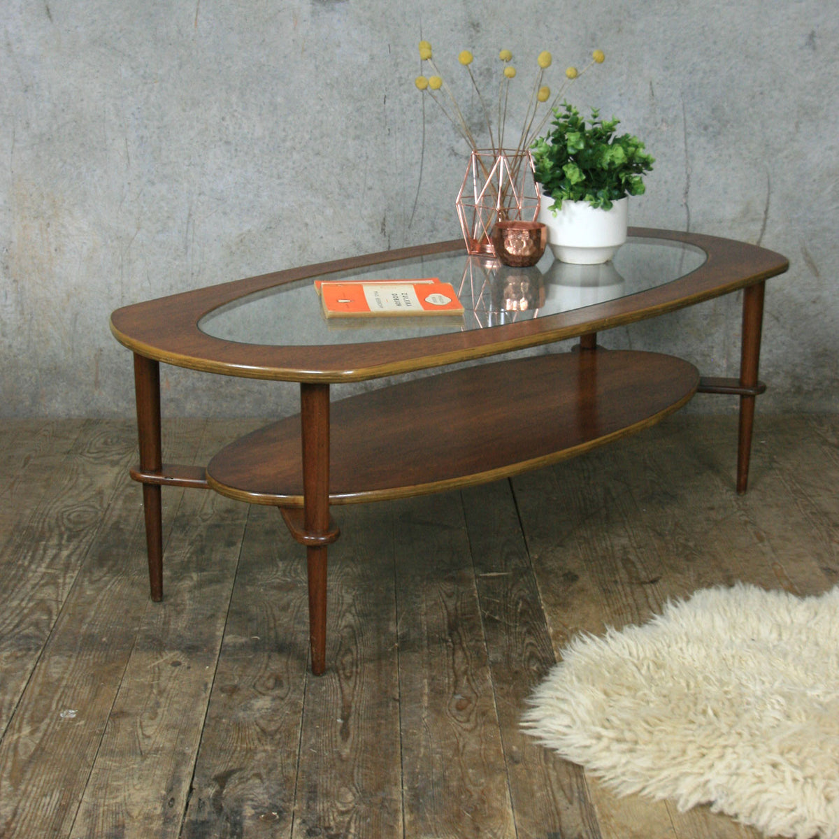 Teak Mid Century Oval Coffee Table – Mustard Vintage