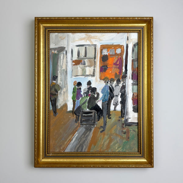 At the Gallery - Vintage oil painting on board