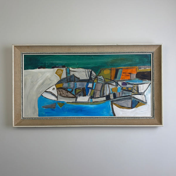 The Abstract Fish - Mid Century Modern Oil on Board