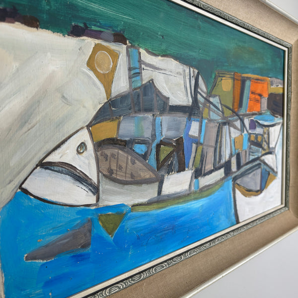 The Abstract Fish - Mid Century Modern Oil on Board