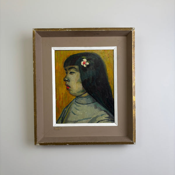 'Haru Yanai' - Original Mid-Century Oil Portrait in Period Frame