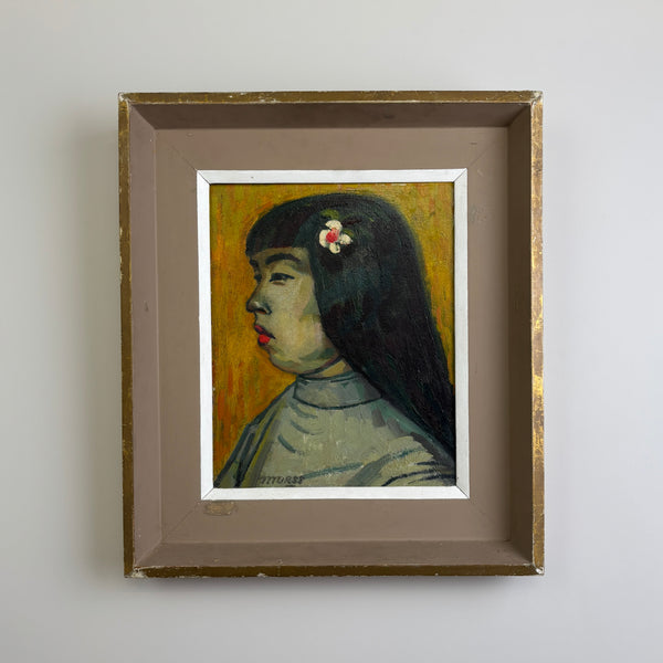 'Haru Yanai' - Original Mid-Century Oil Portrait in Period Frame