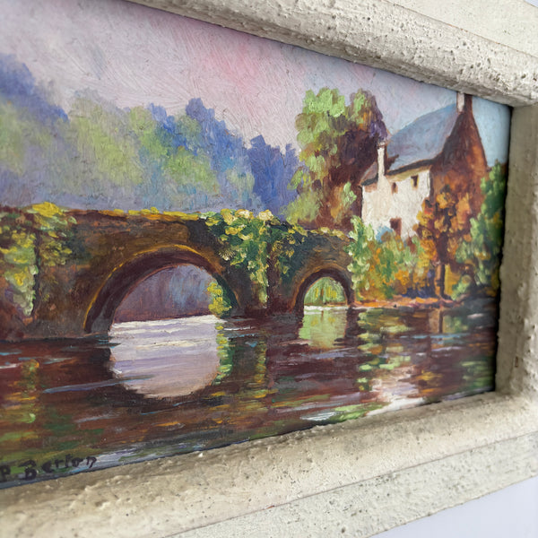 The Old Stone Bridge at Quimperlé, Brittany – Vintage French Oil Painting