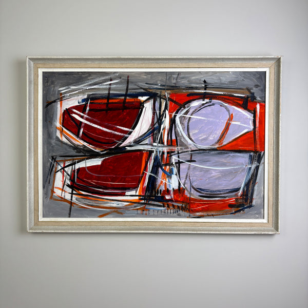 Red Forms - Mid Century Modern Oil on Board