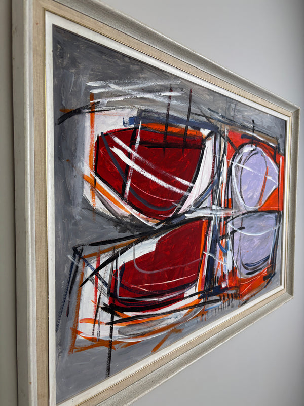 Red Forms - Mid Century Modern Oil on Board