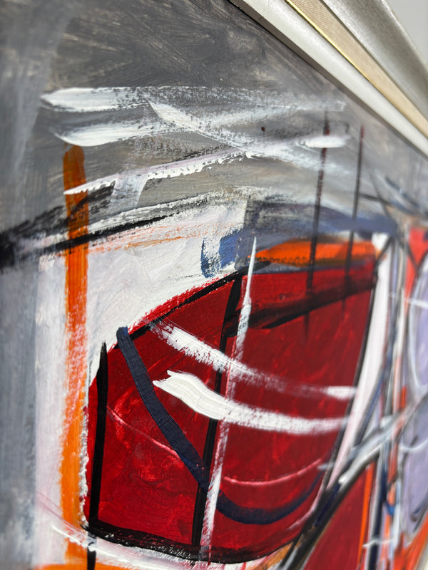 Red Forms - Mid Century Modern Oil on Board