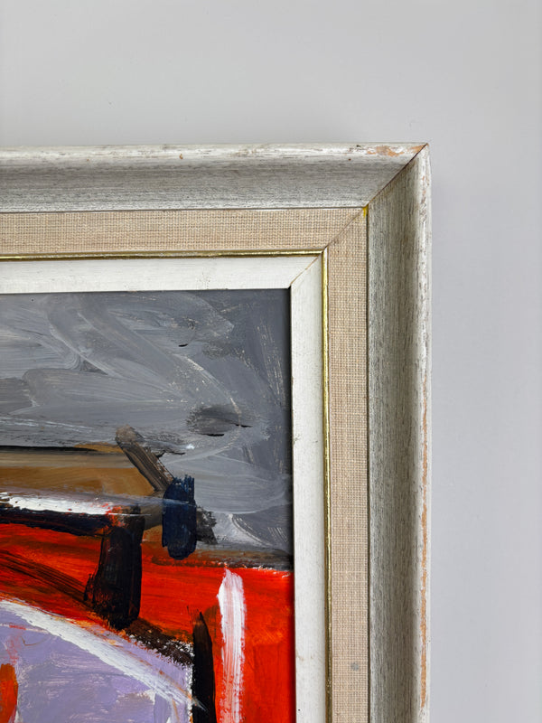 Red Forms - Mid Century Modern Oil on Board
