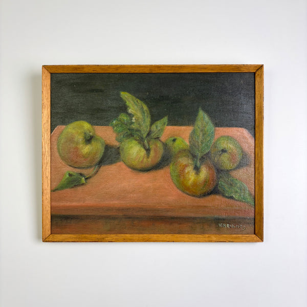 Five Green Apples - Vintage Mid Century Oil Painting