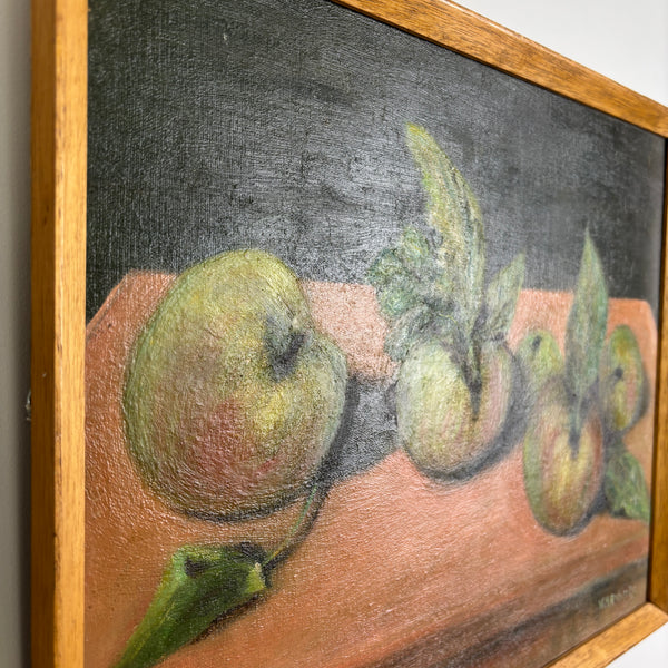 Five Green Apples - Vintage Mid Century Oil Painting