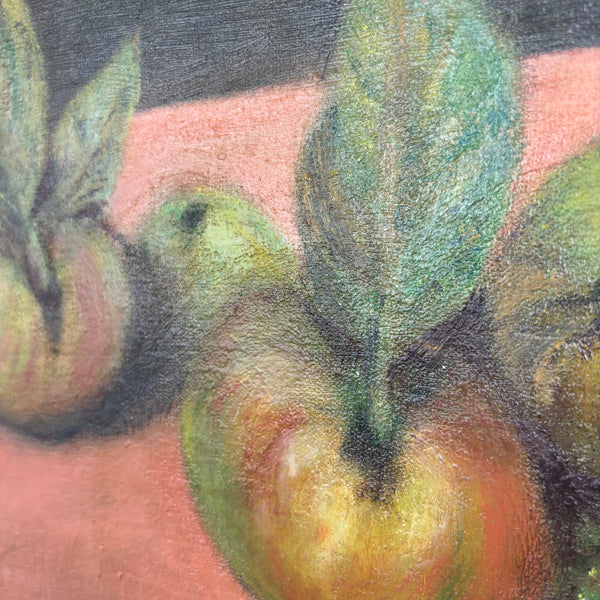 Five Green Apples - Vintage Mid Century Oil Painting
