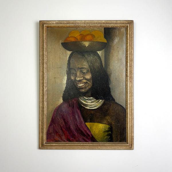 The Fruit Seller - Mid century portrait oil painting