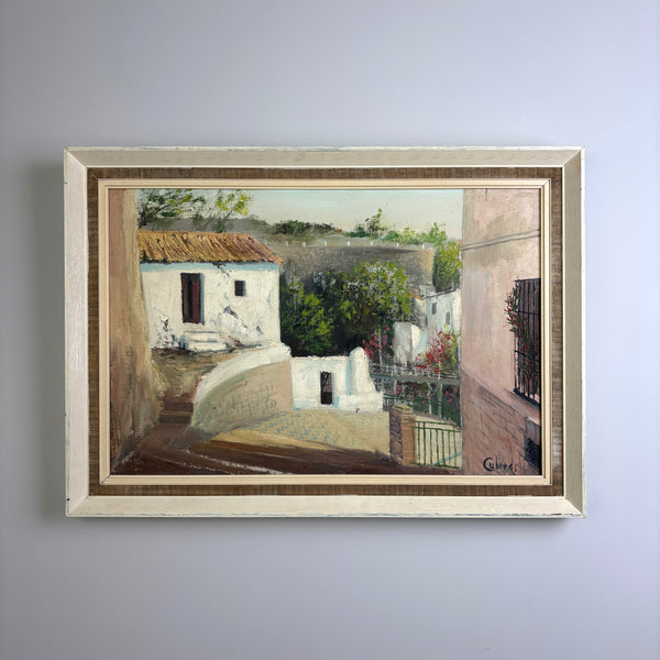 The Whitewashed Village - Vintage oil on canvas