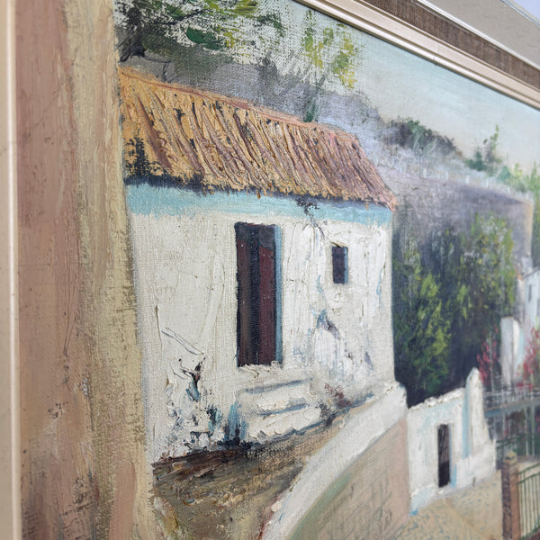 The Whitewashed Village - Vintage oil on canvas