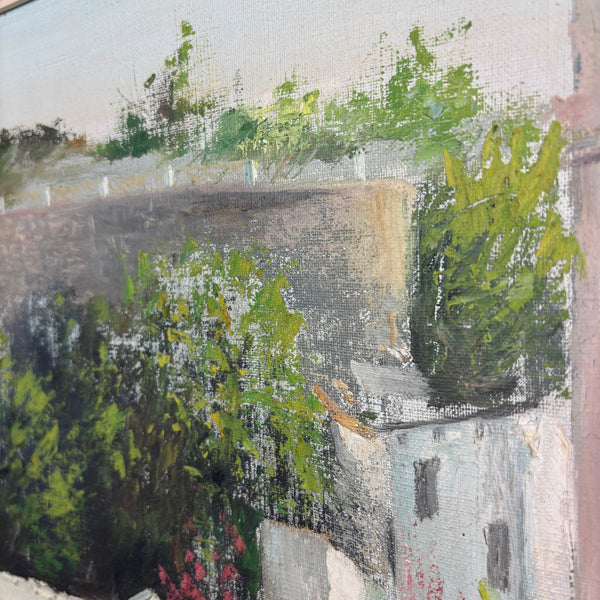 The Whitewashed Village - Vintage oil on canvas
