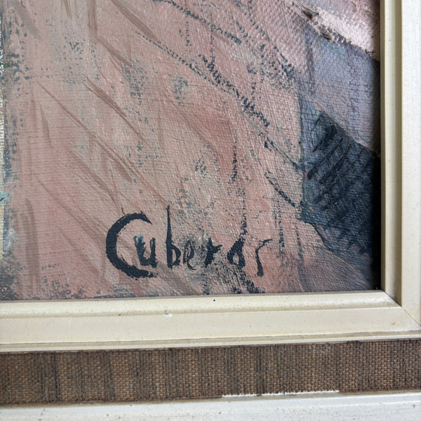 The Whitewashed Village - Vintage oil on canvas