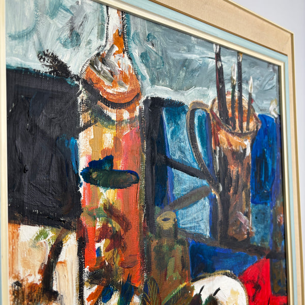 The Red Table – Vintage Mid-Century Oil Painting