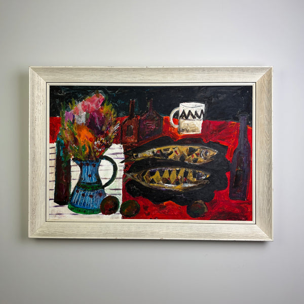 A Fish Supper - Large Expressive Vintage Still Life Painting