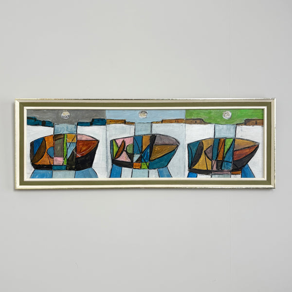 Mousehole Boats – Original Vintage Modernist Painting