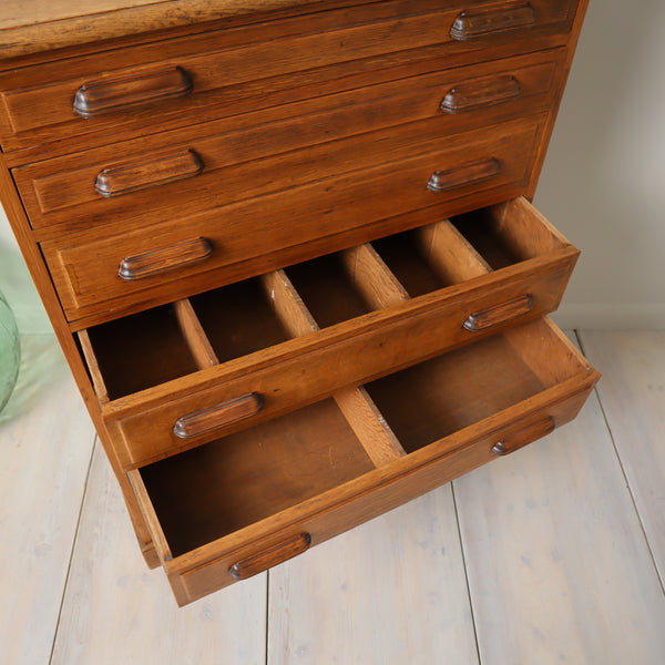 Vintage Oak Apothecary Haberdashery Drawers.