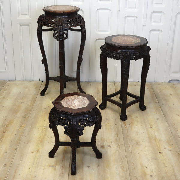 Antique Chinese Marble & Hardwood Jardiniere Stand Table  1603e