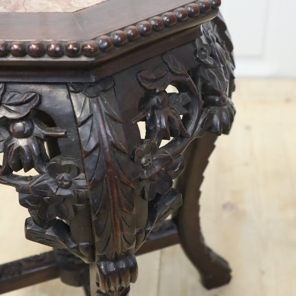 Antique Chinese Marble & Hardwood Jardiniere Stand Table  1603a