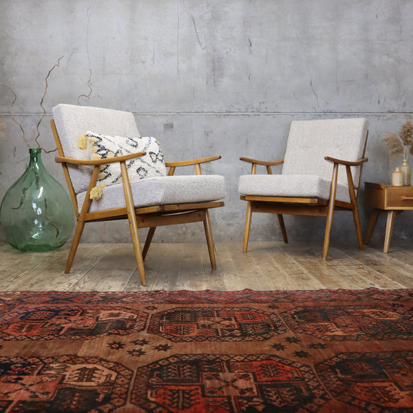 Mid Century Boucle Boomerang Armchair (One of a Pair) 0110e