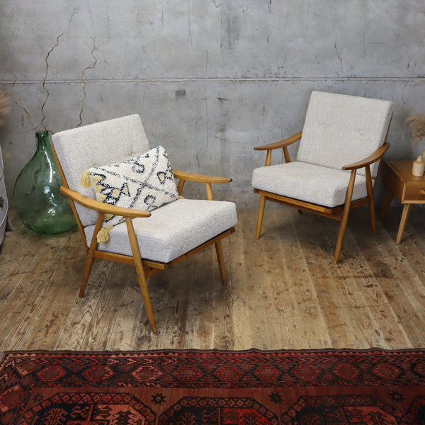 Mid Century Boucle Boomerang Armchair (Two of a Pair) 0110f