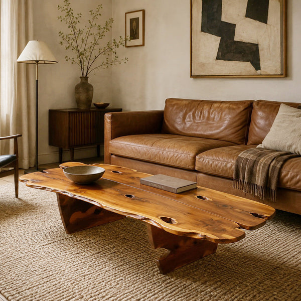 Large Mid Century Waney Edge Yew Coffee Table 2908e