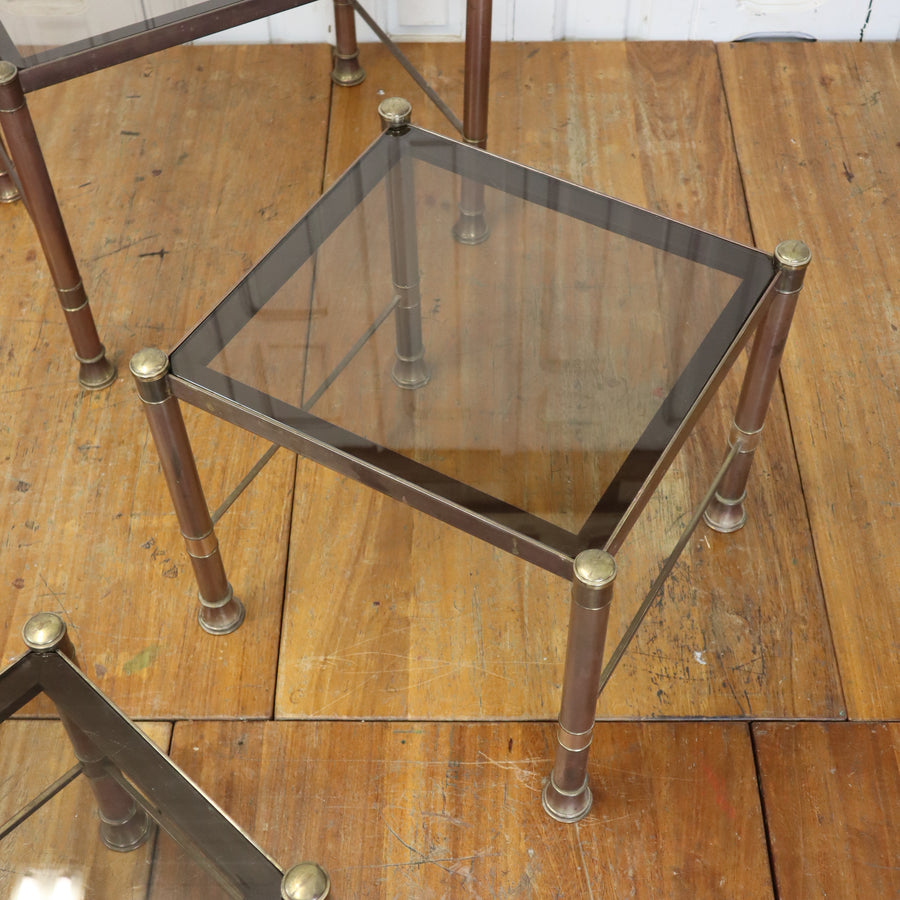 Vintage Glazed Brass Nesting Tables 1810f